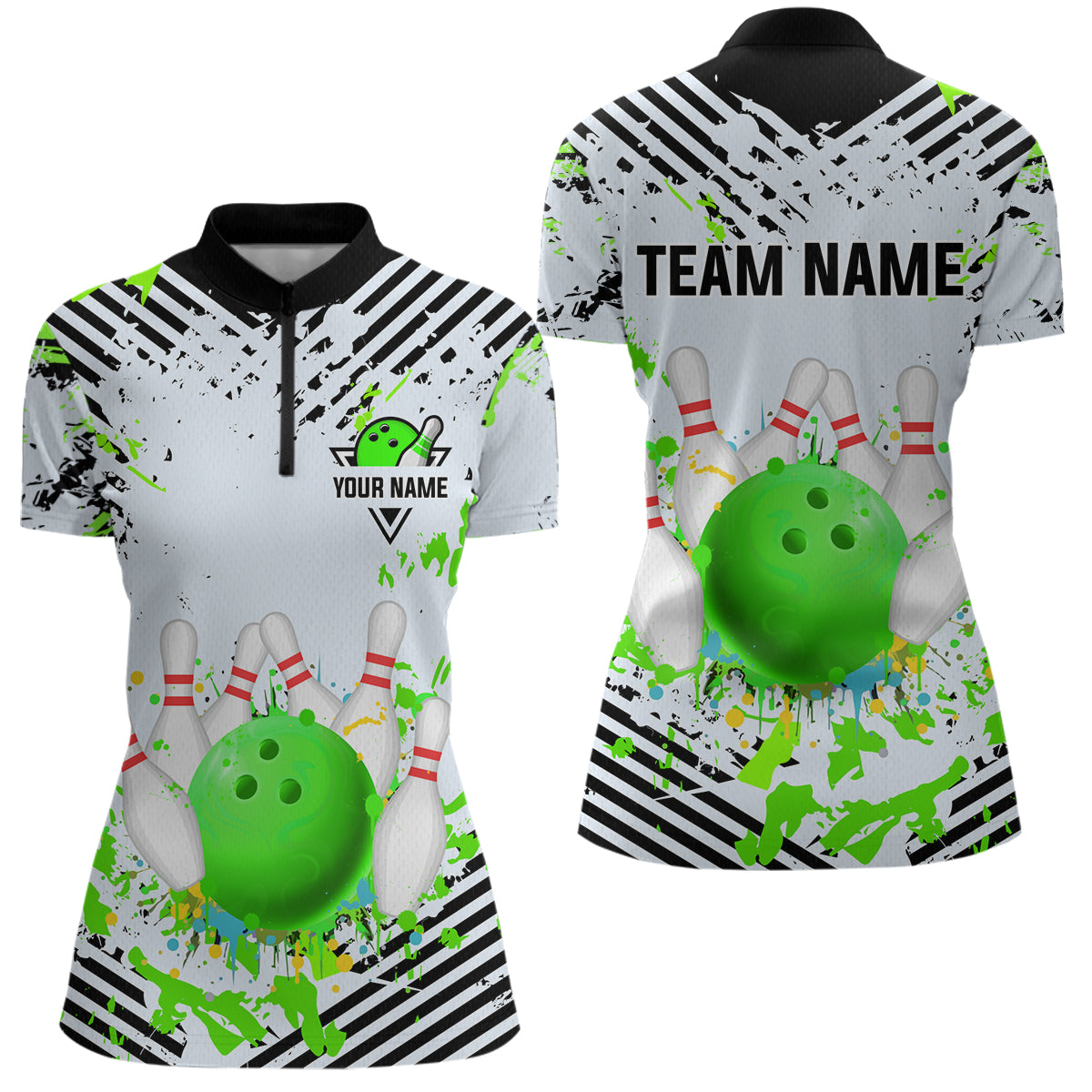 Green Bowling Shirts Custom Watercolor Bowling Jersey for Men Women with Team Name MBL53