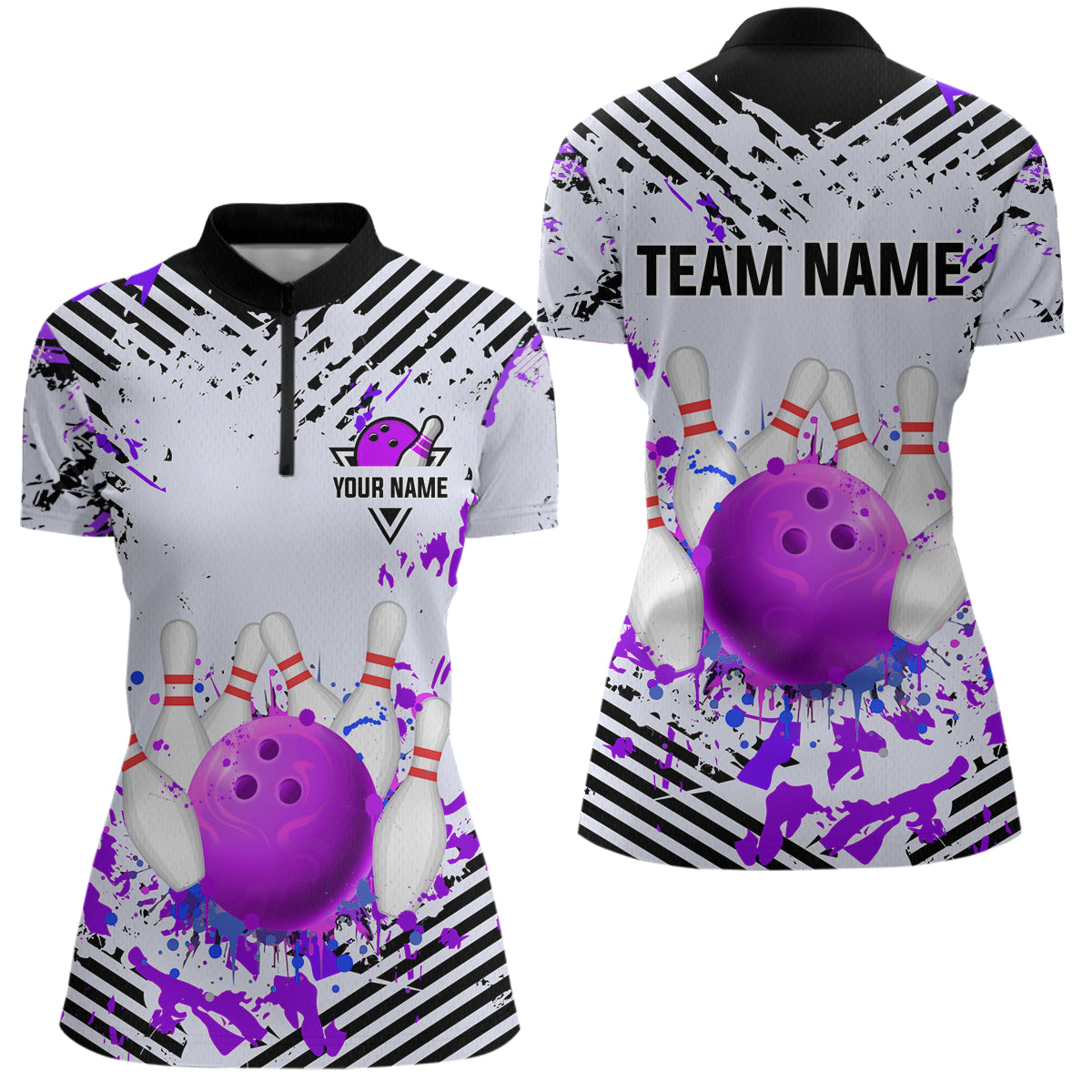 Purple Bowling Shirts Custom Watercolor Bowling Jersey for Men Women with Team Name MBL53