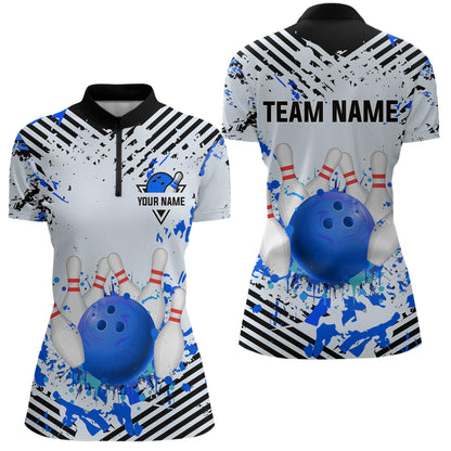 Blue Bowling Shirts Custom Watercolor Bowling Jersey for Men Women with Team Name MBL53