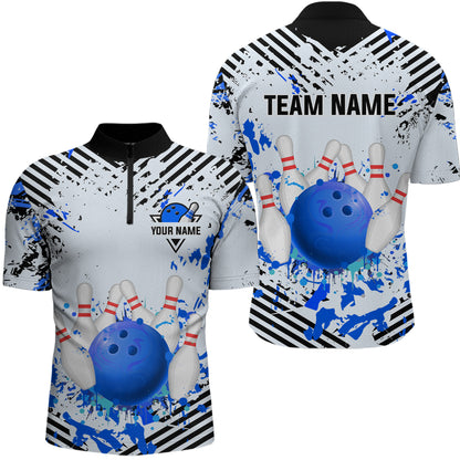 Blue Bowling Shirts Custom Watercolor Bowling Jersey for Men Women with Team Name MBL53