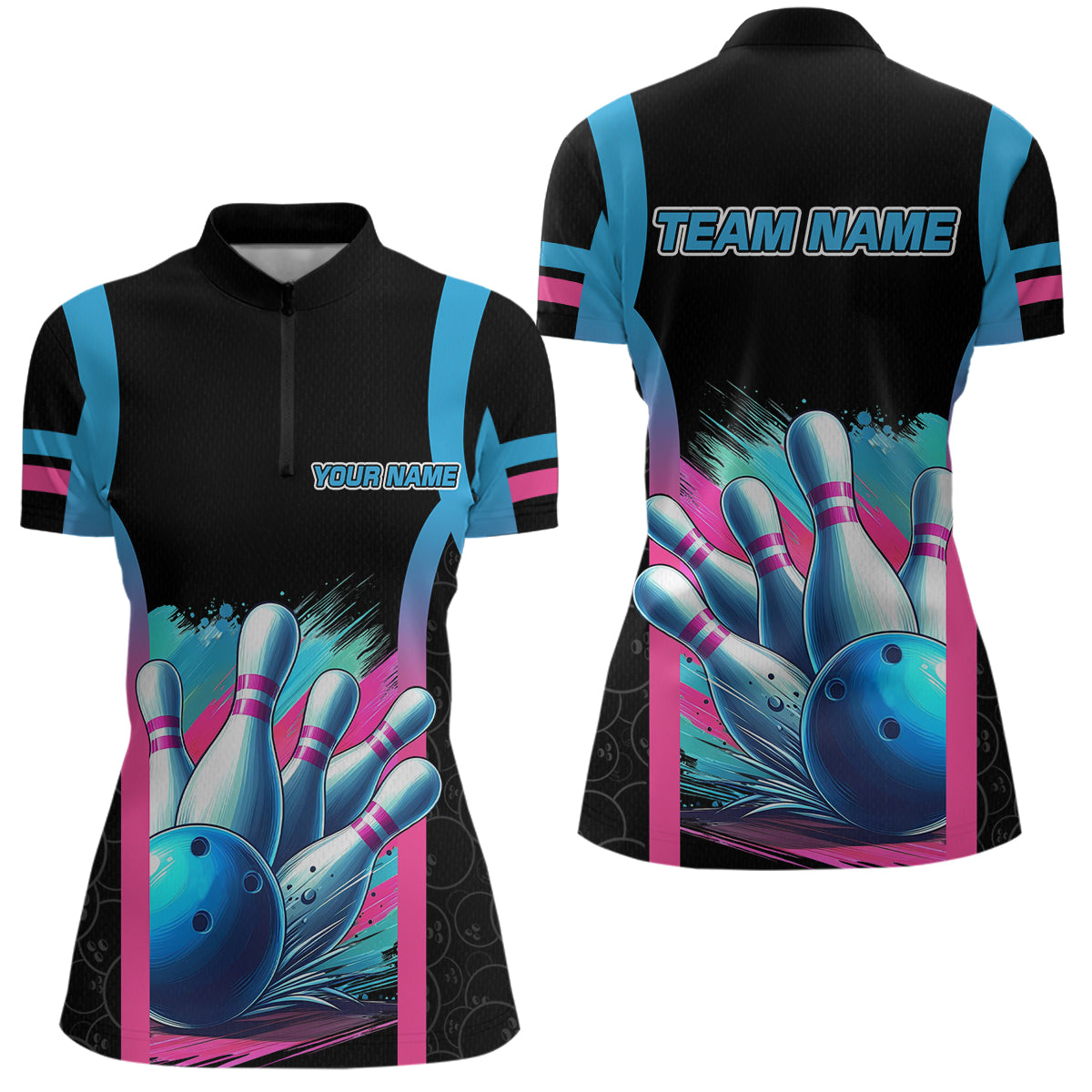 Pink&Blue Bowling Shirt for Men Women Team Bowling Jersey Bowling Polo & 1/4 Zip MBL57