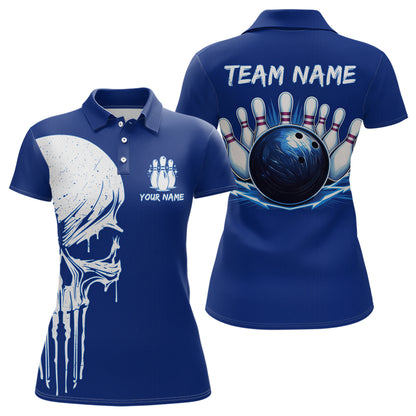 Custom Skull Bowling Shirt Blue Bowling Jersey for Men Women Team Polo&1/4 Zip MBL58