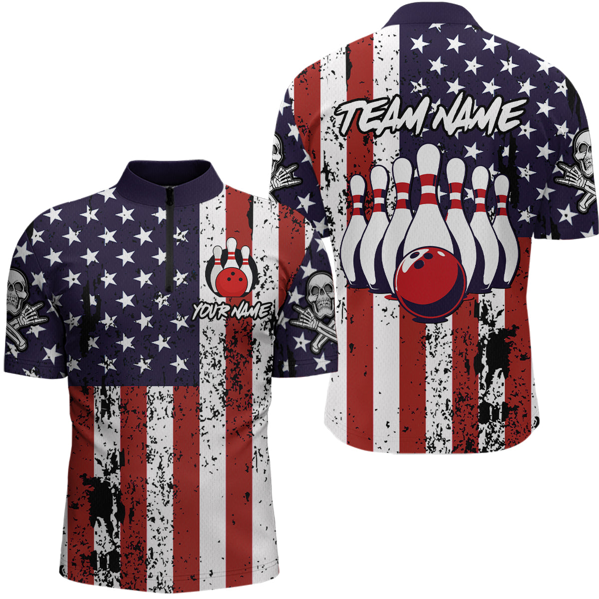 US Patriotic Bowling Shirts Custom American Bowling Jersey for Men Women Team MBL62