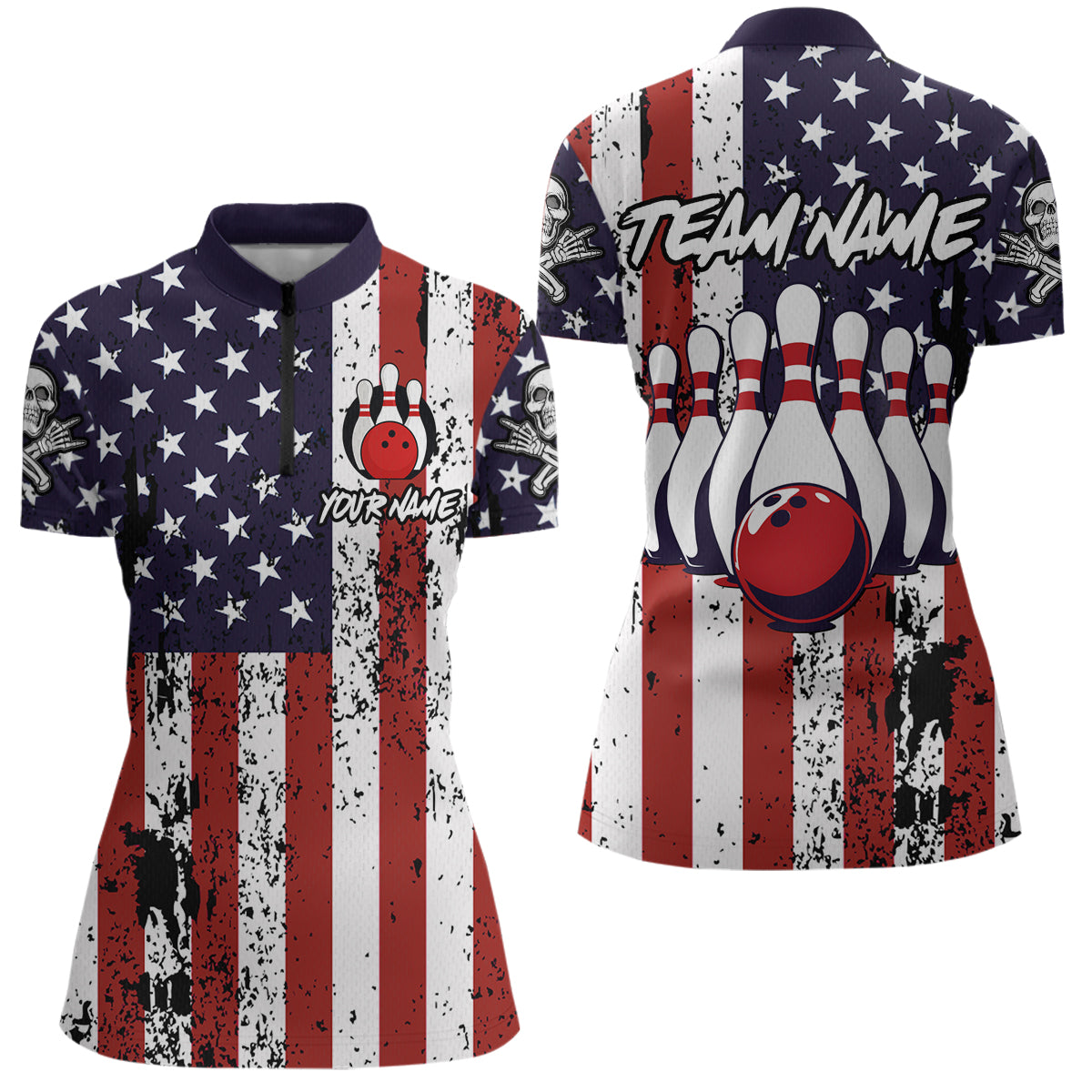 US Patriotic Bowling Shirts Custom American Bowling Jersey for Men Women Team MBL62