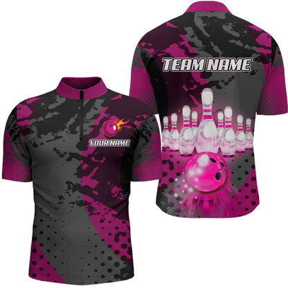 Fire Bowling Shirt Custom Pink Bowling Jersey for Men Women with Team Name MBL63