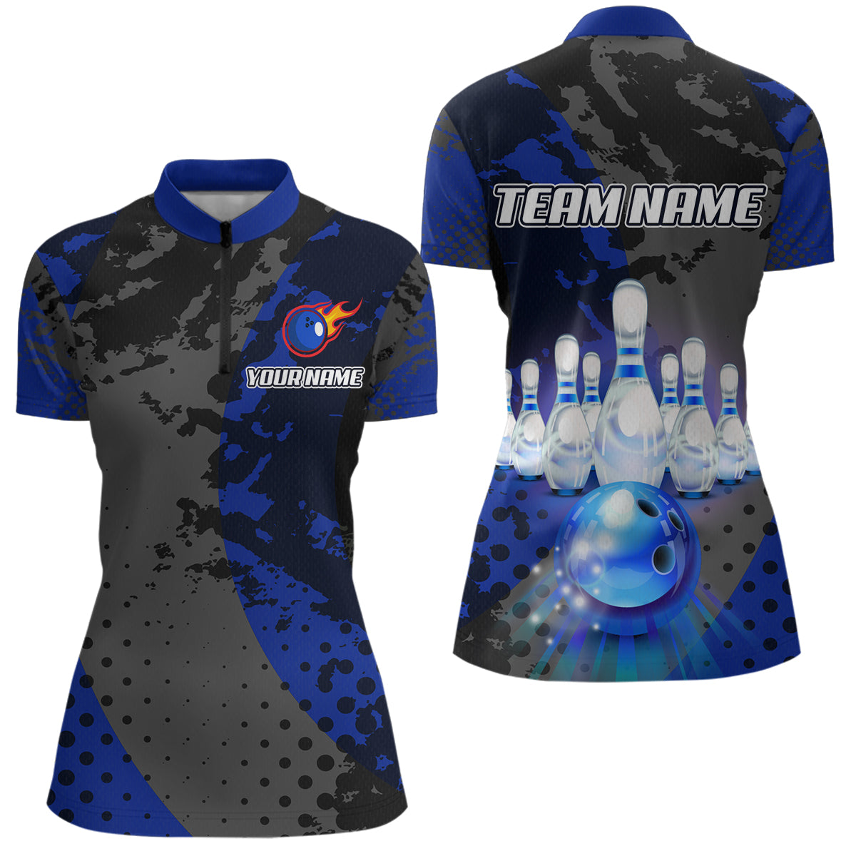 Fire Bowling Shirt Custom Blue Bowling Jersey for Men Women with Team Name MBL63