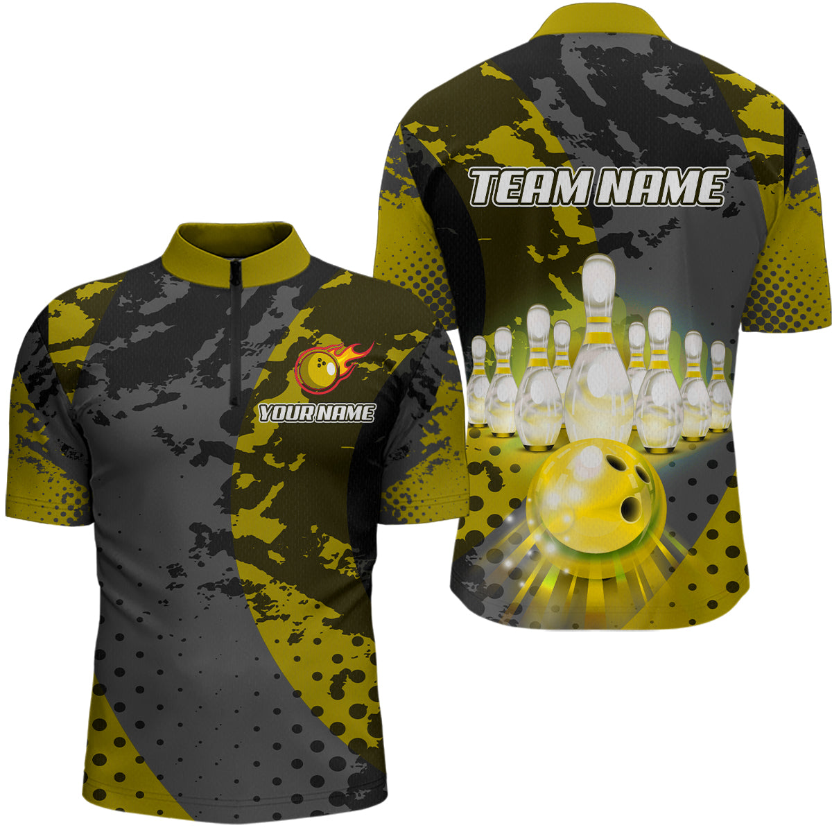 Fire Bowling Shirt Custom Yellow Bowling Jersey for Men Women with Team Name MBL63