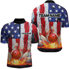 Load image into Gallery viewer, Fire American Flag Bowling Shirt Patriotic Bowling Jersey Men Women Team Polo&amp;1/4 Zip MBL65