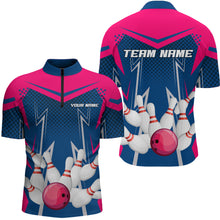 Load image into Gallery viewer, Pink&amp;Blue Bowling Shirts for Men Women Team Personalized Bowling Polo and Quarter Zip MBL112