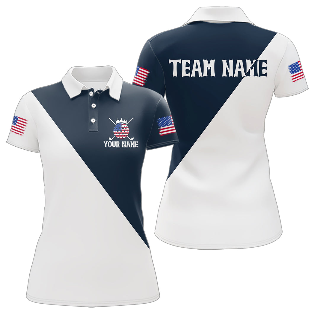 White and Blue Golf Polo Shirt Custom Patriotic Golf Shirts for Men Women Team MMG52