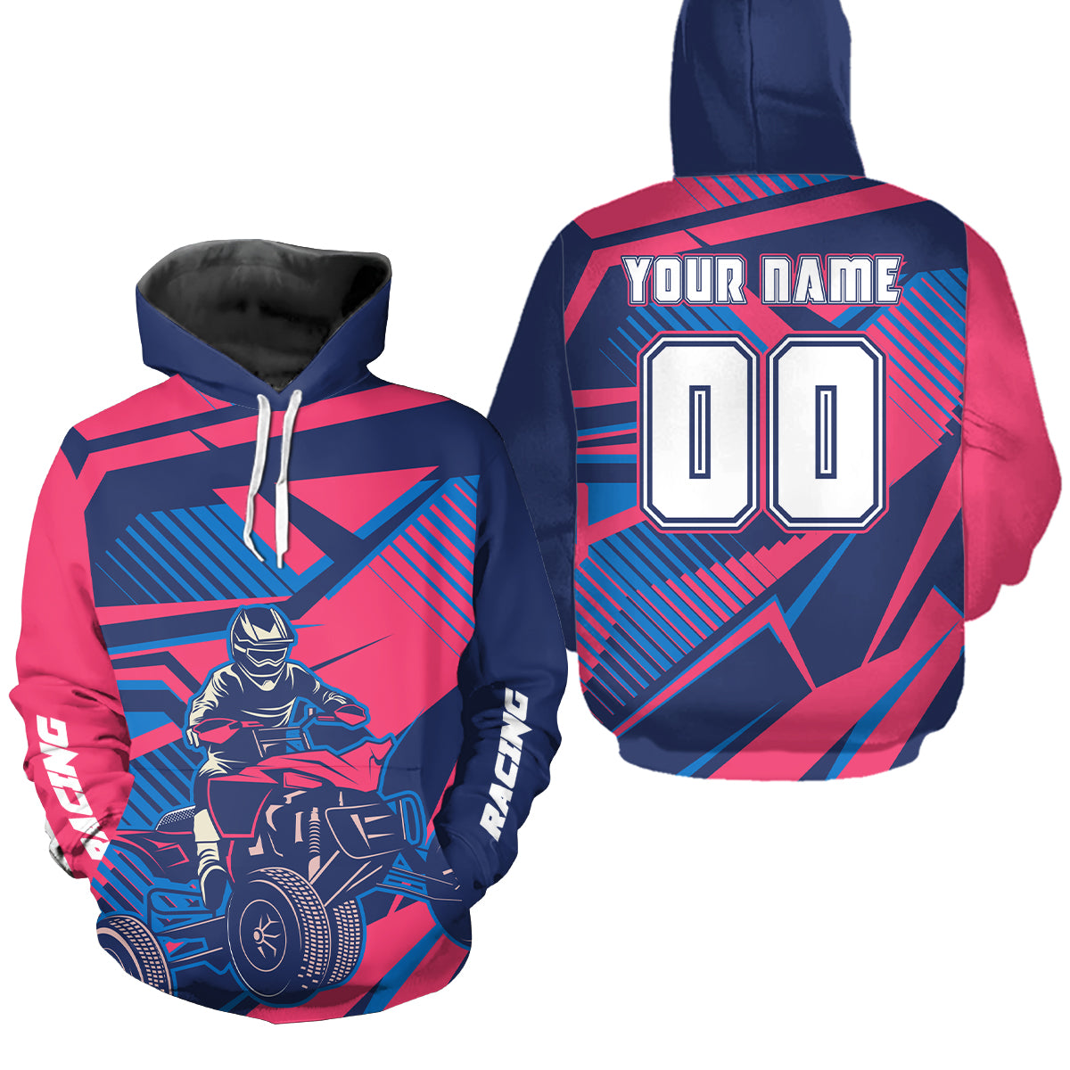 Custom Pink and Blue ATV Motocross Hoodie for Men Women Quad Shirt ATV Hoodie MHATV19