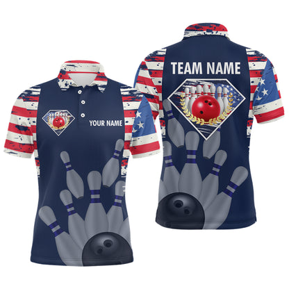 Custom Patriotic Bowling Shirts for Women Men American Flag Bowling Shirt for Team MBL06