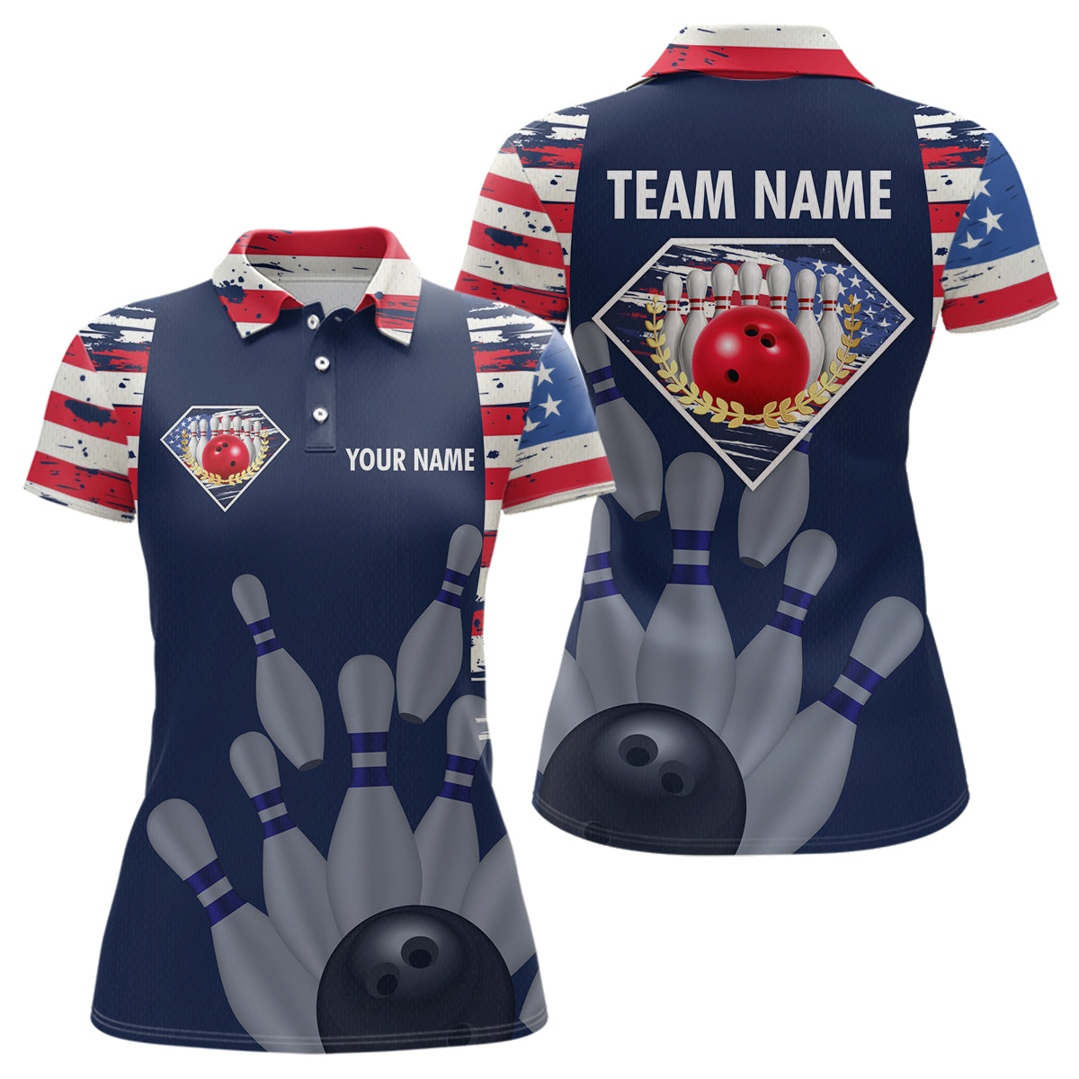 Custom Patriotic Bowling Shirts for Women Men American Flag Bowling Shirt for Team MBL06