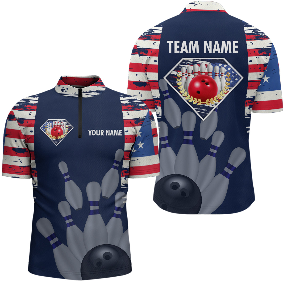 Custom Patriotic Bowling Shirts for Women Men American Flag Bowling Shirt for Team MBL06