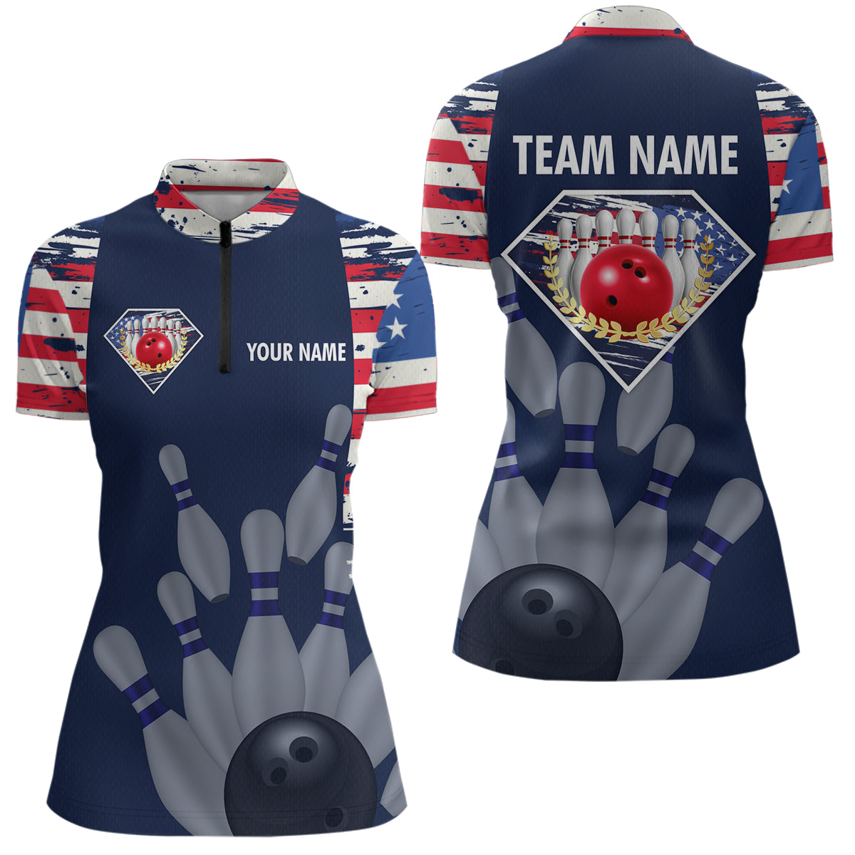 Custom Patriotic Bowling Shirts for Women Men American Flag Bowling Shirt for Team MBL06