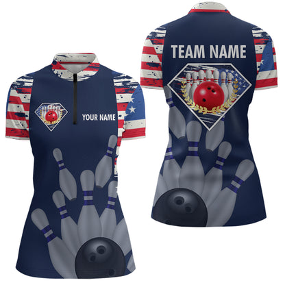 Custom Patriotic Bowling Shirts for Women Men American Flag Bowling Shirt for Team MBL06