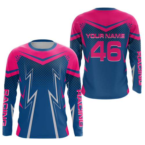 Pink&Blue Motocross Jersey Custom Racing Shirts Dirt Bike Jersey for Men Kid Women XM354