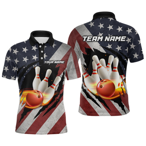 American Flag Bowling Shirt Fire Patriotic Bowling Shirts for Men Women Bowling Jersey MBL19