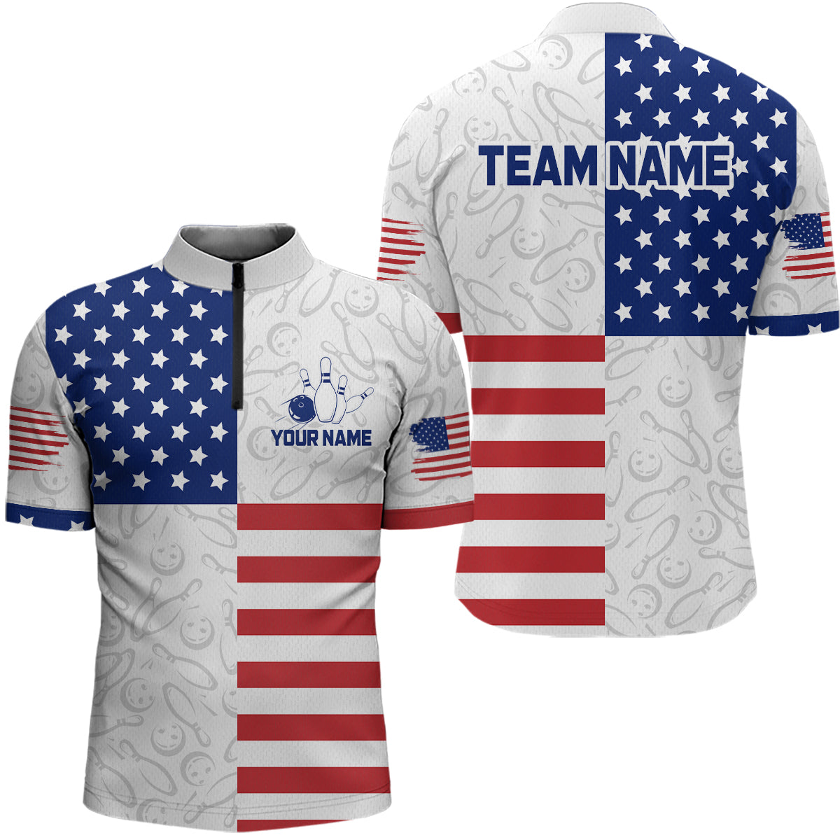 American Flag Bowling Shirt Patriotic Bowling Shirts for Men Women Bowling Jersey MBL24