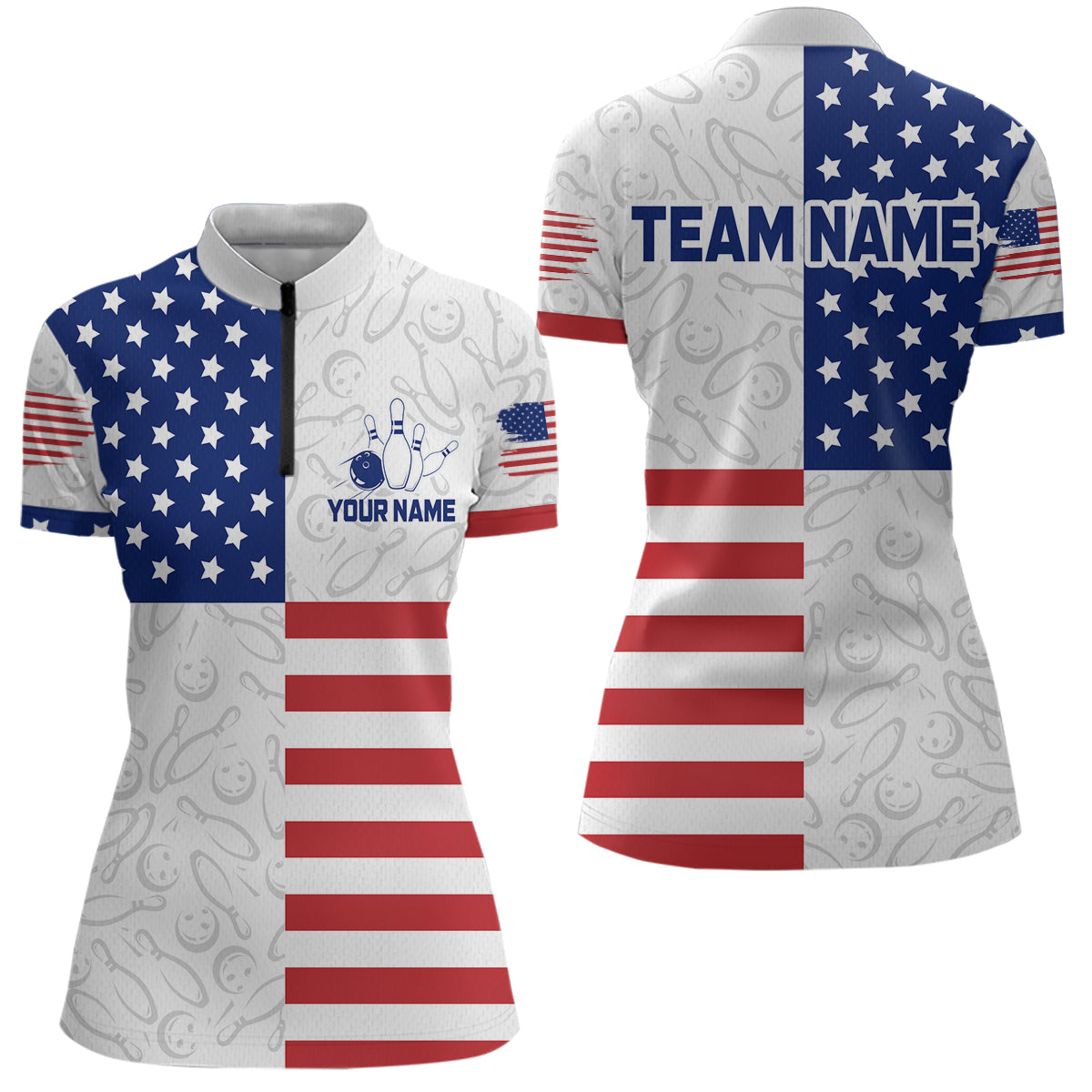 American Flag Bowling Shirt Patriotic Bowling Shirts for Men Women Bowling Jersey MBL24