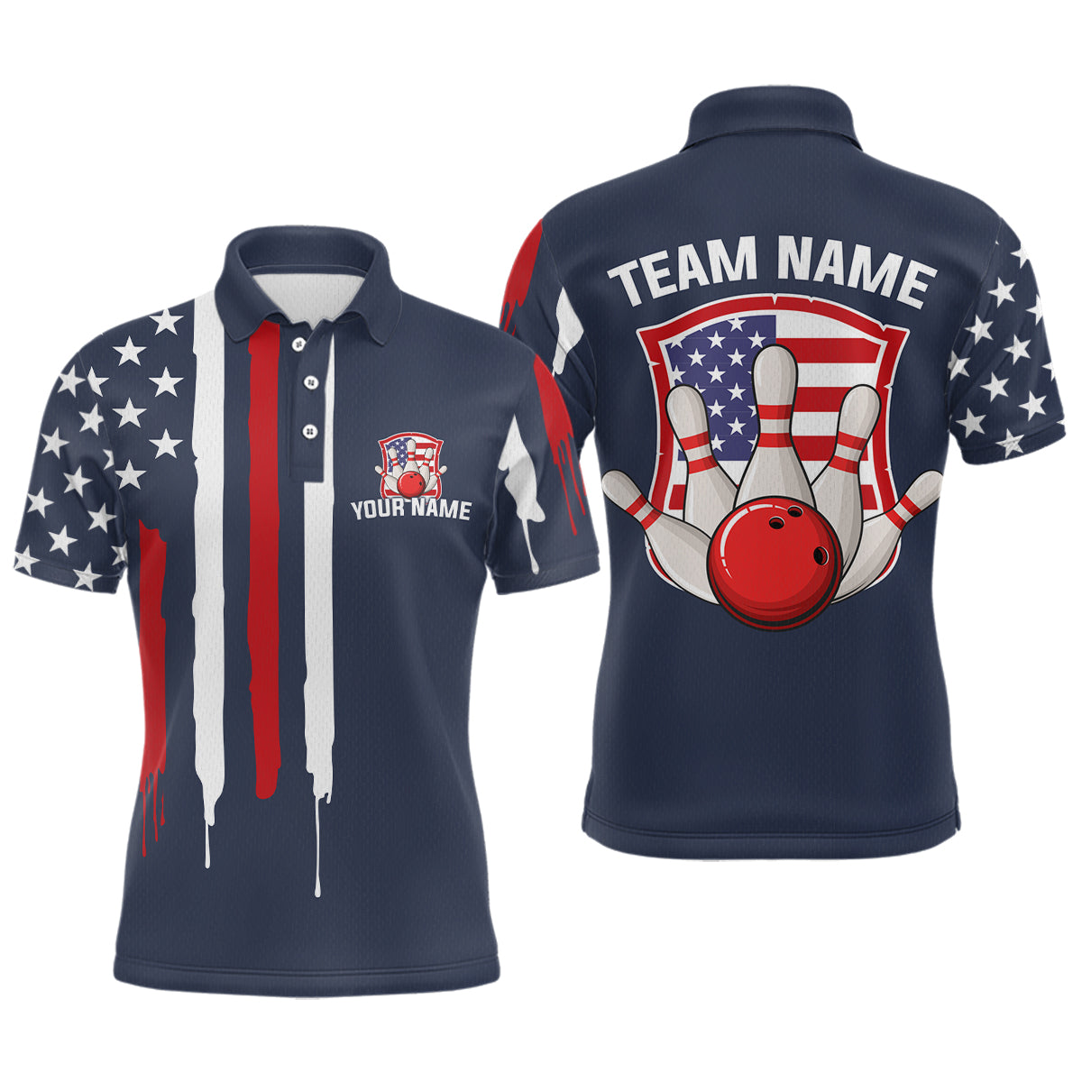 American Flag Bowling Shirt Patriotic Bowling Jersey for Men Women Bowling Polo&1/4 Zip MBL25
