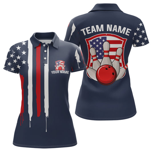 American Flag Bowling Shirt Patriotic Bowling Jersey for Men Women Bowling Polo&1/4 Zip MBL25
