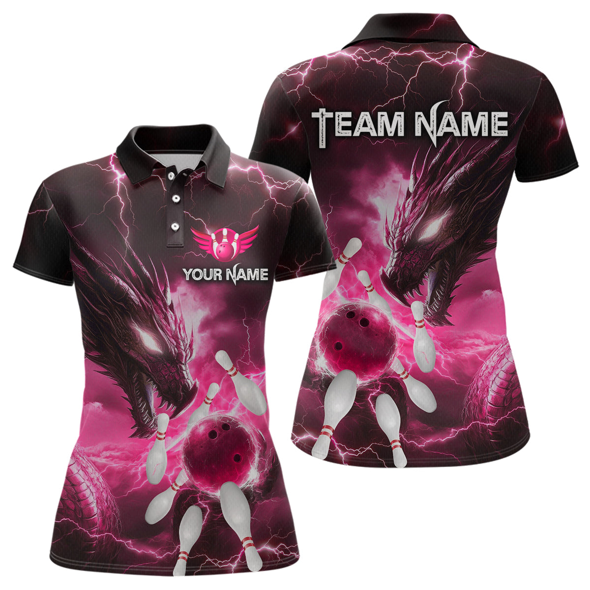Custom Dragon Bowling Shirt Pink Thunder Bowling Jersey for Men Women Team MBL82