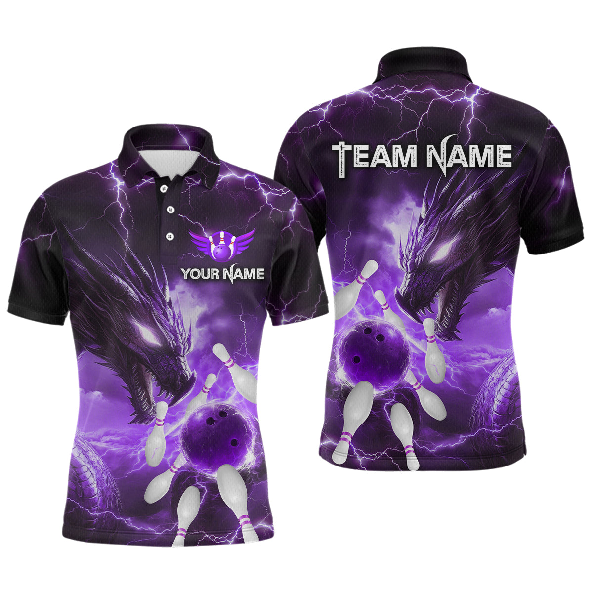 Custom Dragon Bowling Shirt Purple Thunder Bowling Jersey for Men Women Team MBL82