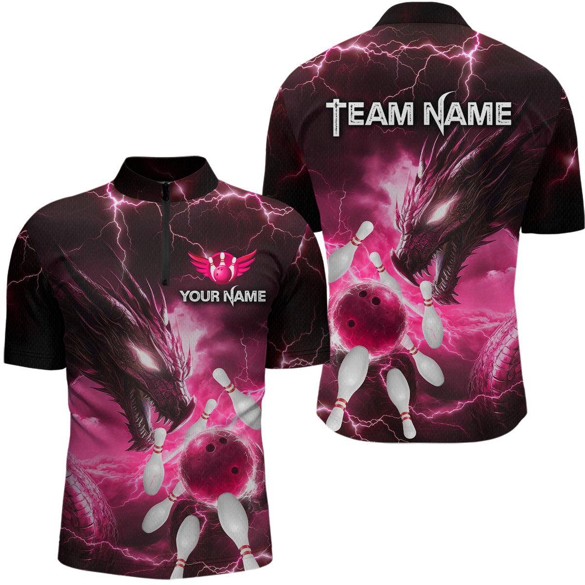 Custom Dragon Bowling Shirt Pink Thunder Bowling Jersey for Men Women Team MBL82