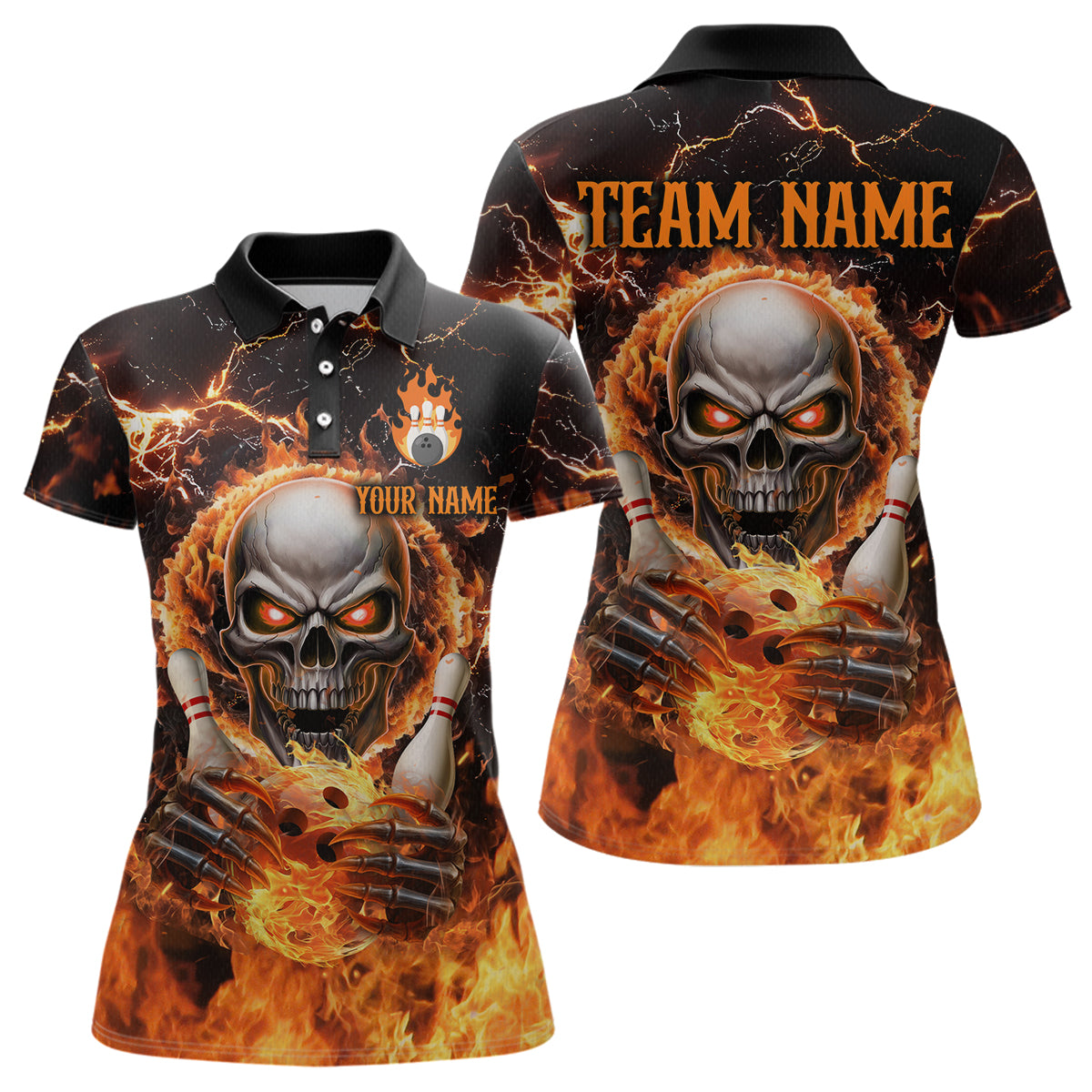 Skull Bowling Shirt Custom Thunder Flaming Bowling Jersey for Men Women Team MBL85