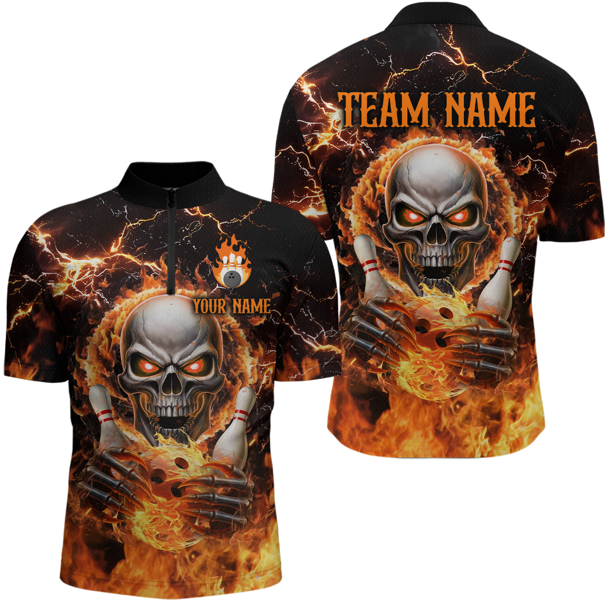 Skull Bowling Shirt Custom Thunder Flaming Bowling Jersey for Men Women Team MBL85