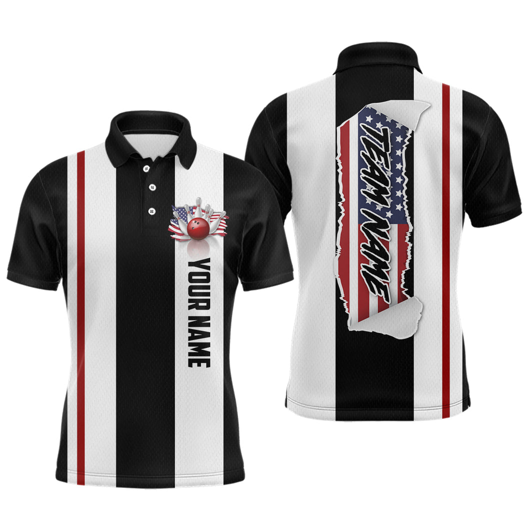 American Flag Bowling Shirt Patriotic Bowling Jersey for Men Women Bowling Polo&1/4 Zip MBL29