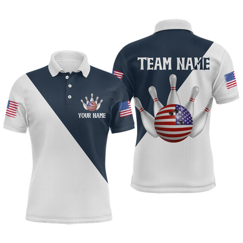 American Flag Bowling Shirts Blue&White Bowling Jersey for Men Women Bowling Jersey MBL34