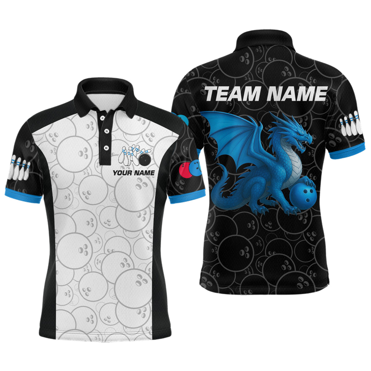 Custom Blue Dragon Bowling Shirts for Men Women Team Bowling Polo & Quarter Zip MBL86
