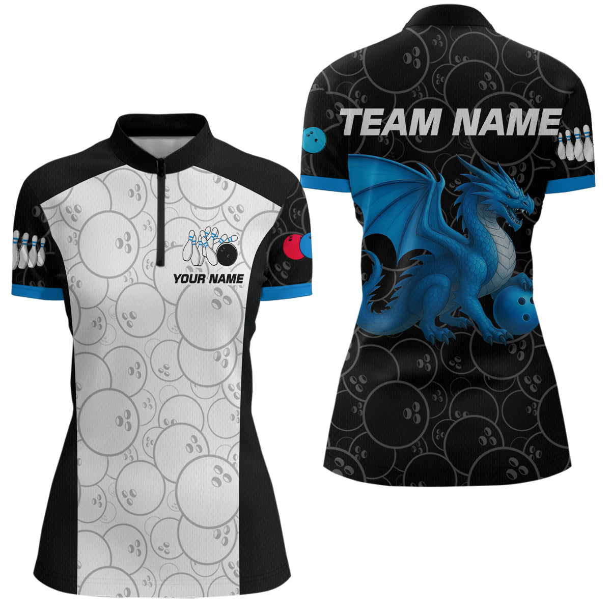 Custom Blue Dragon Bowling Shirts for Men Women Team Bowling Polo & Quarter Zip MBL86