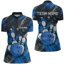 Load image into Gallery viewer, Blue Watercolor Bowling Shirts for Women Men Custom Team Bowling Polo&amp;1/4 Zip Shirt MBL110