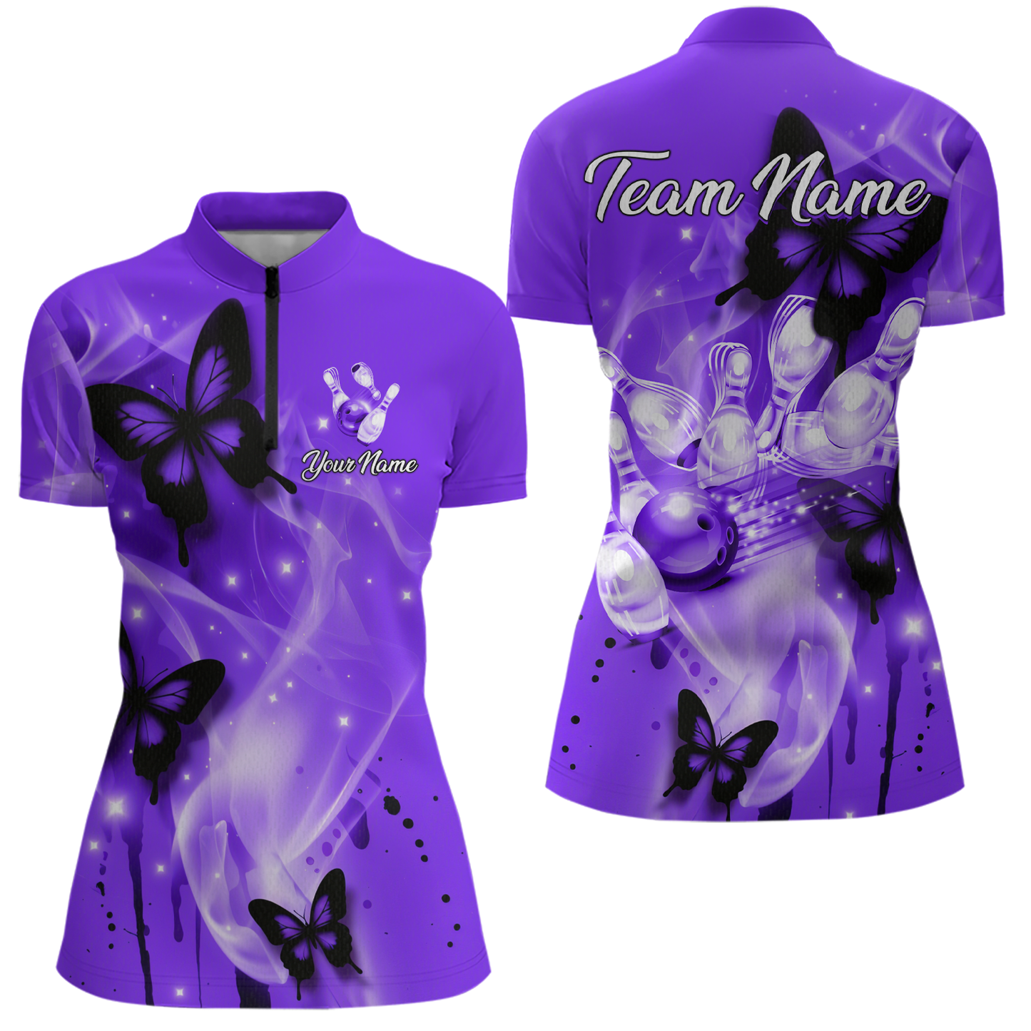Custom Purple Butterflies Bowling Shirts for Men Women Team MBL120