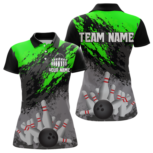Custom Green Bowling Shirt forMen Women Team Bowling Jersey Bowling Polo & 1/4 Zip Shirt MBL40