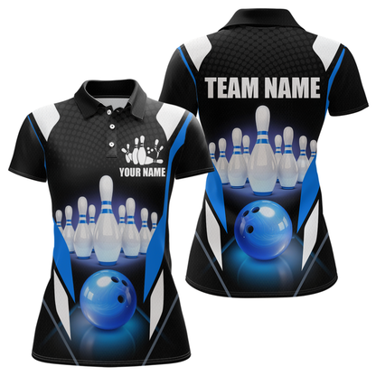 Blue Bowling Shirt for Men and Women Bowling Jersey with Team Bowling Polo & 1/4 Zip MBL42