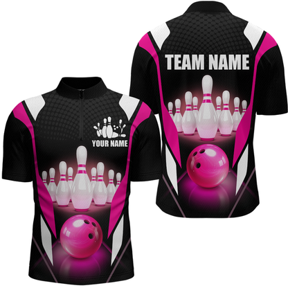 Pink Bowling Shirt for Men and Women Bowling Jersey with Team Bowling Polo & 1/4 Zip MBL42