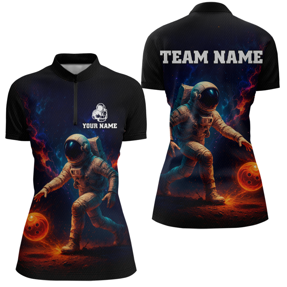Custom Astronaut Bowling Shirts for Women Men Team Galaxy Bowling Polo and 1/4 Zip MBL170