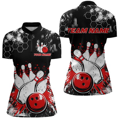 Red Watercolor Bowling Shirts Men Women Team Custom Bowling Polo & 1/4 Zip Shirt MBL60