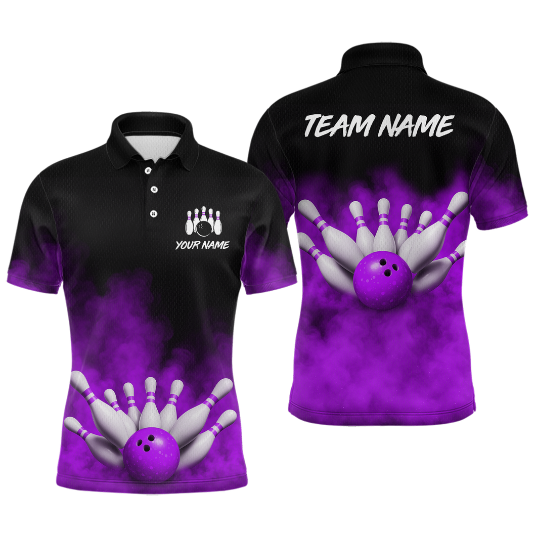Purple Smoke Bowling Shirts for Men Women Team Personalized Bowling Polo and Quarter Zip MBL130