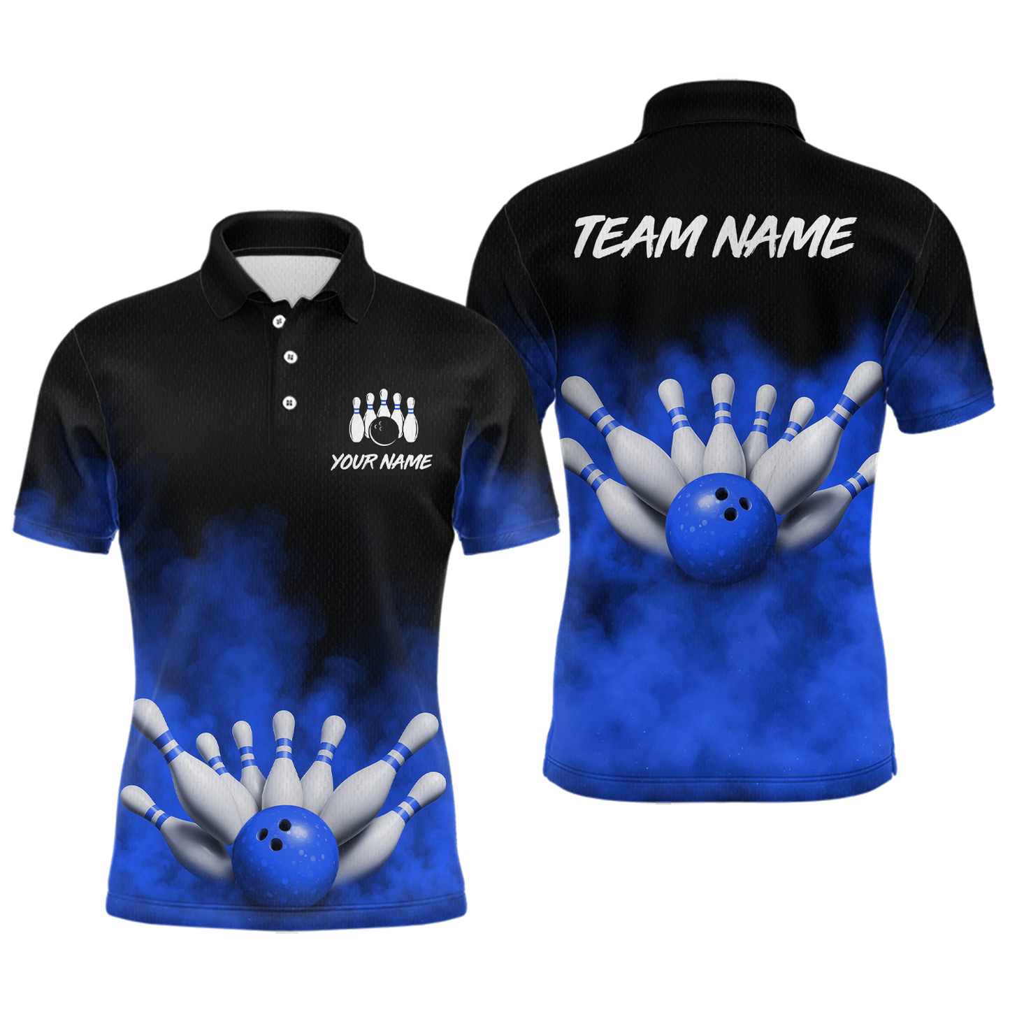 Blue Smoke Bowling Shirts for Men Women Team Personalized Bowling Polo and Quarter Zip MBL130
