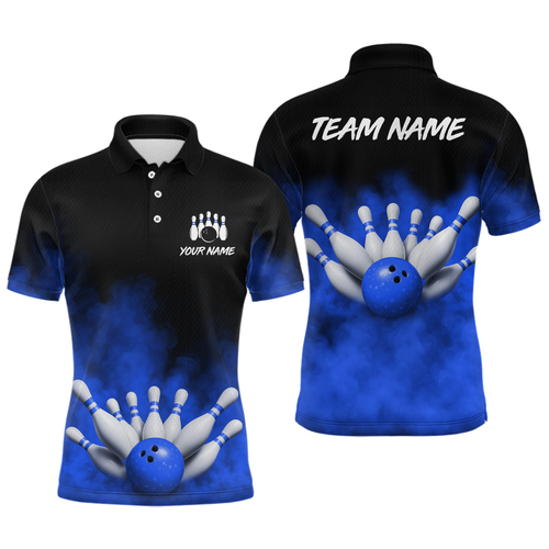 Blue Smoke Bowling Shirts for Men Women Team Personalized Bowling Polo and Quarter Zip MBL130