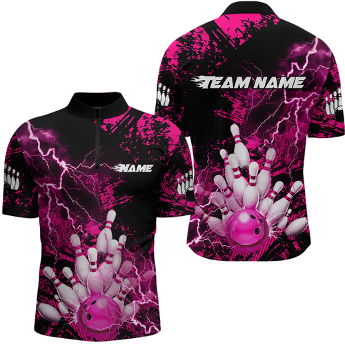 Pink Thunder Lightning Bowling Shirt Custom Colorful Bowling Jersey Men Women Team MBL67