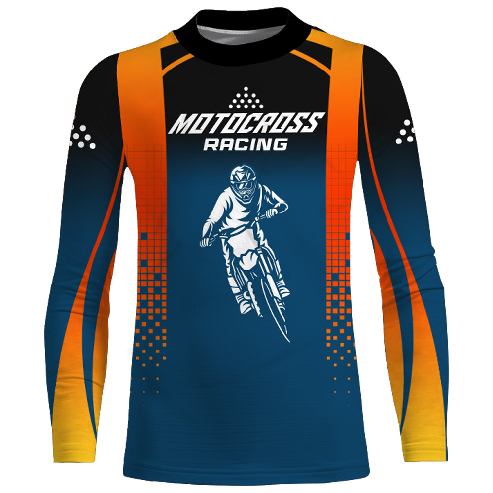 Custom Motocross Racing Jersey Youth Men Women UPF30+ Dirt Bike Shirt Orange Blue MX Off-Road XM46