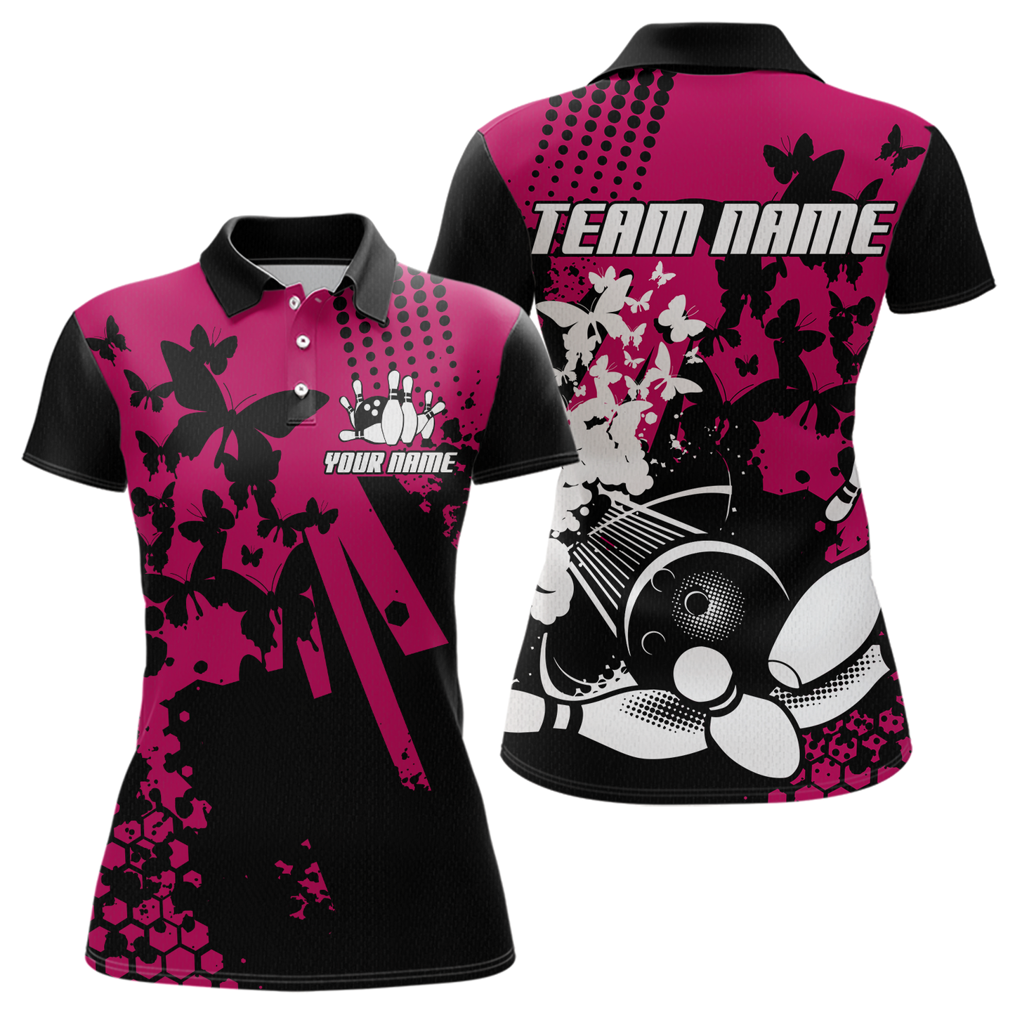 Custom Pink Butterflies Bowling Shirts for Men Women Bowling Jersey Team Name MBL79