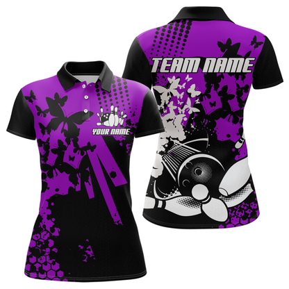Custom Purple Butterflies Bowling Shirts for Men Women Bowling Jersey Team Name MBL79