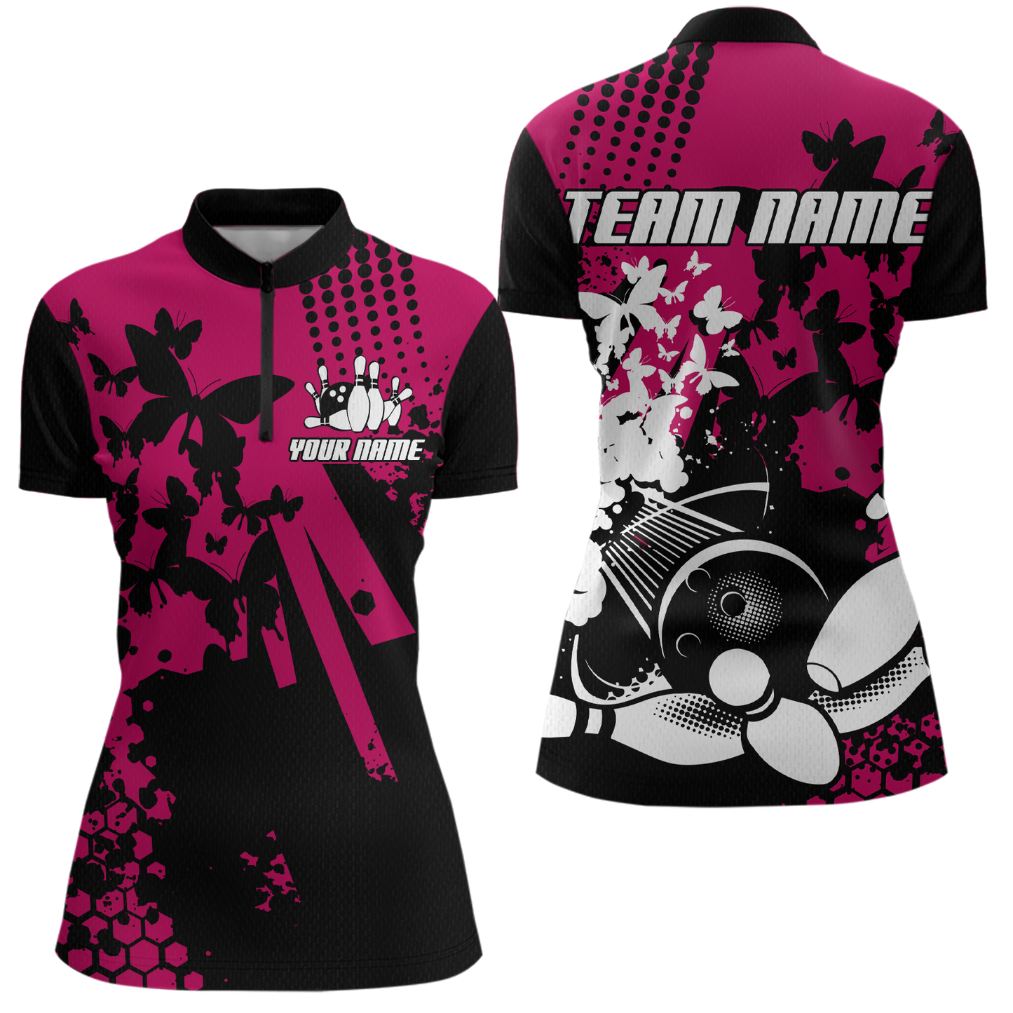 Custom Pink Butterflies Bowling Shirts for Men Women Bowling Jersey Team Name MBL79